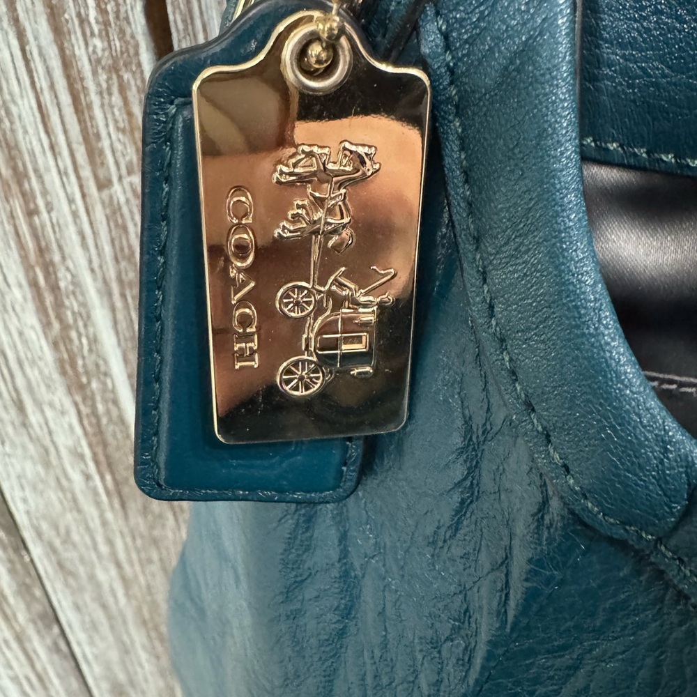 Coach Madison Phoebe Gathered Twist Teal Leather Shoulder Bag - Picture 5 of 8
